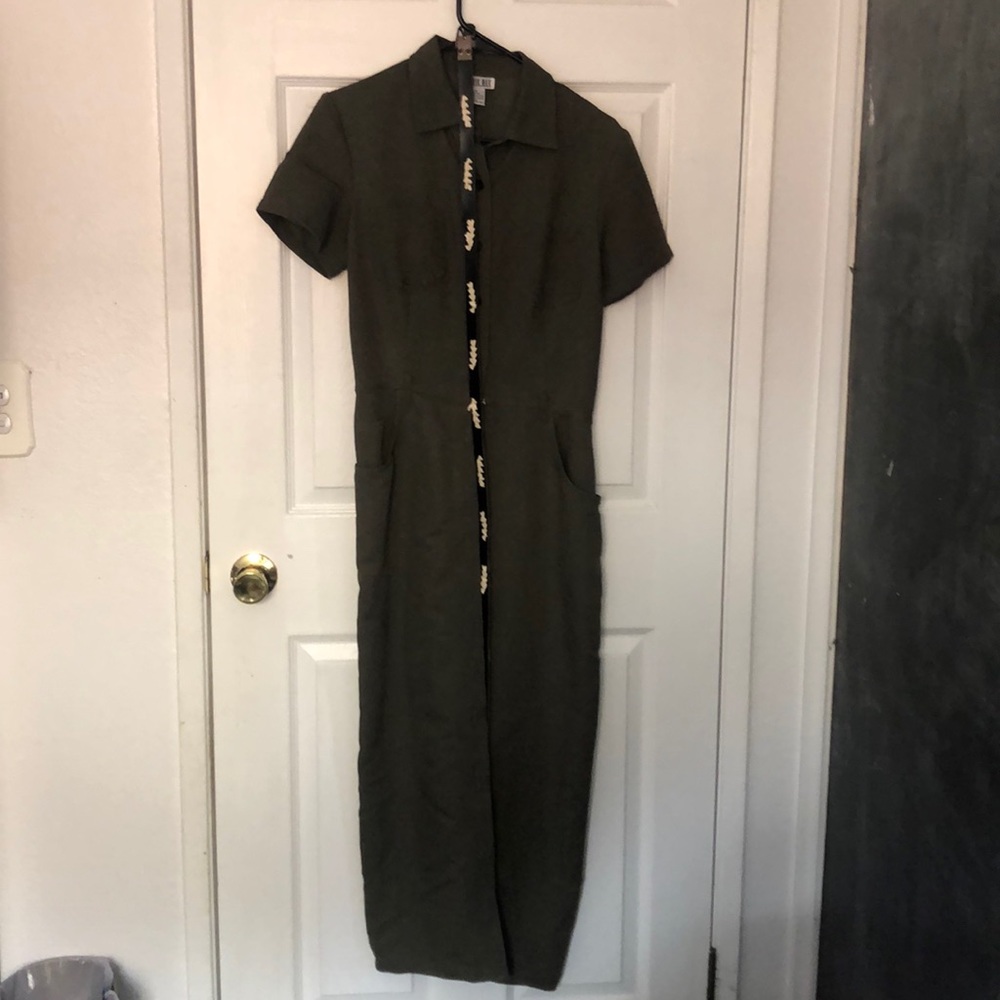 Long green button up dress